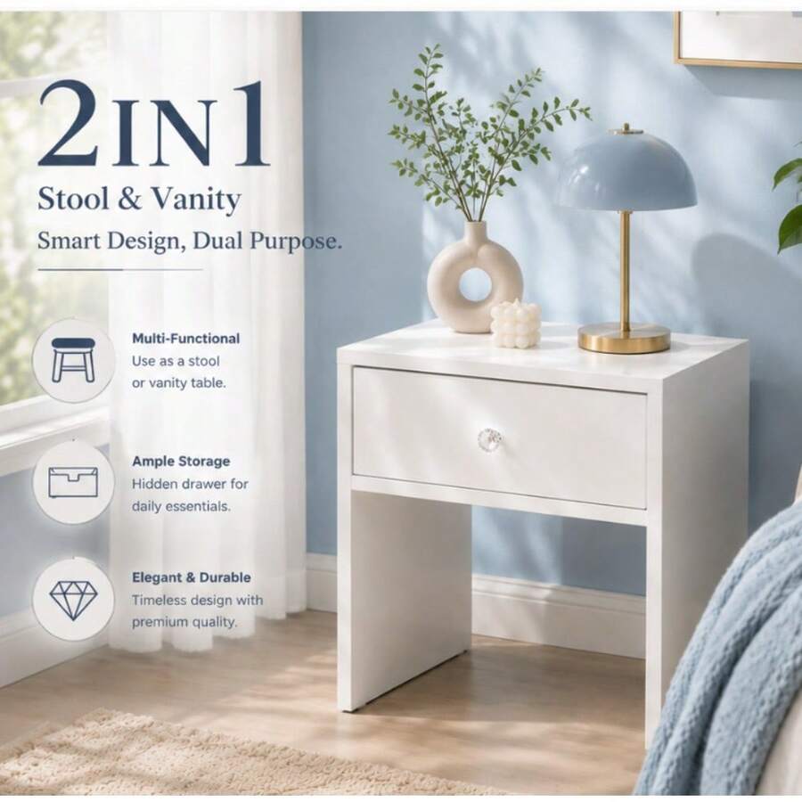 Furniture Joint Hardware - 2-In-1 Storage Stool & Nightstand, Hidden