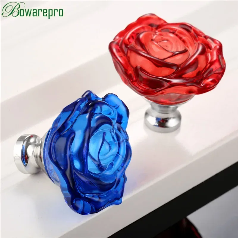 Furniture Hardware Accessories - bowarepro 50MM Crystal Rose Glass Handle